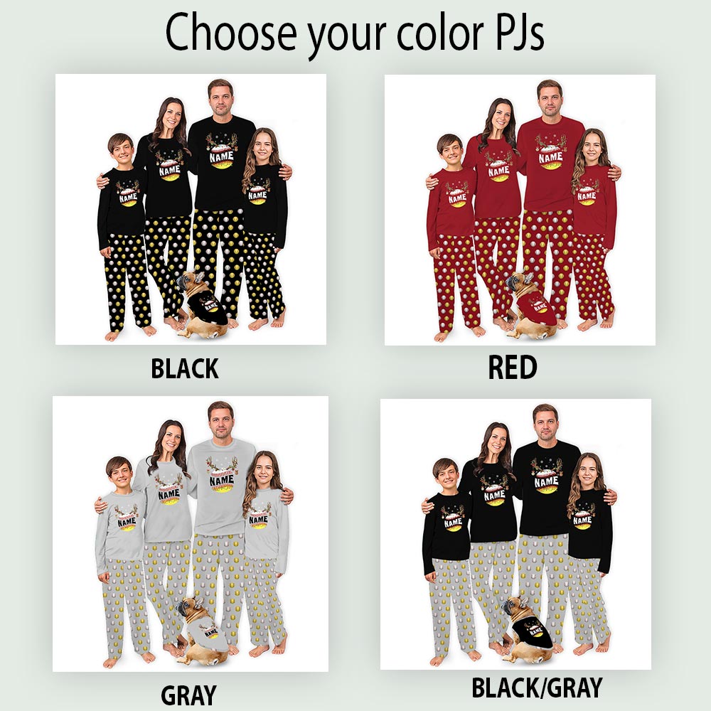 Custom Name Baseball And Softball Family Dog Christmas Pajamas