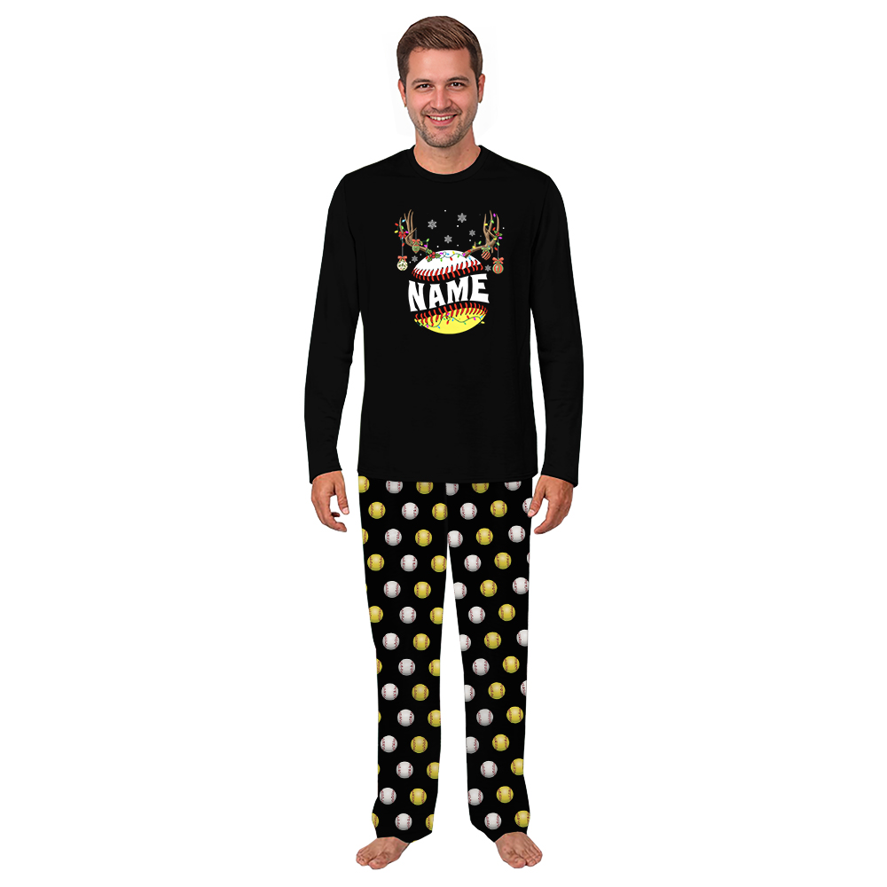 Custom Name Baseball And Softball Family Dog Christmas Pajamas