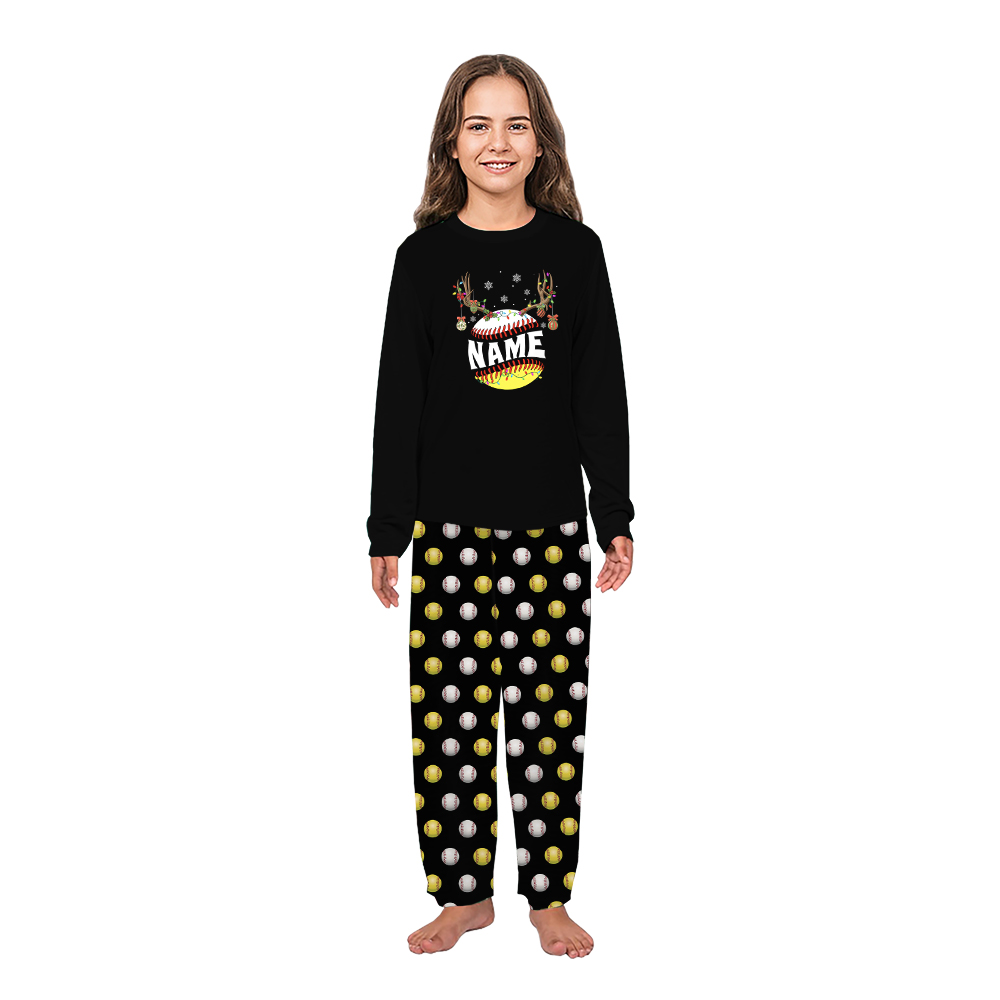 Custom Name Baseball And Softball Family Dog Christmas Pajamas