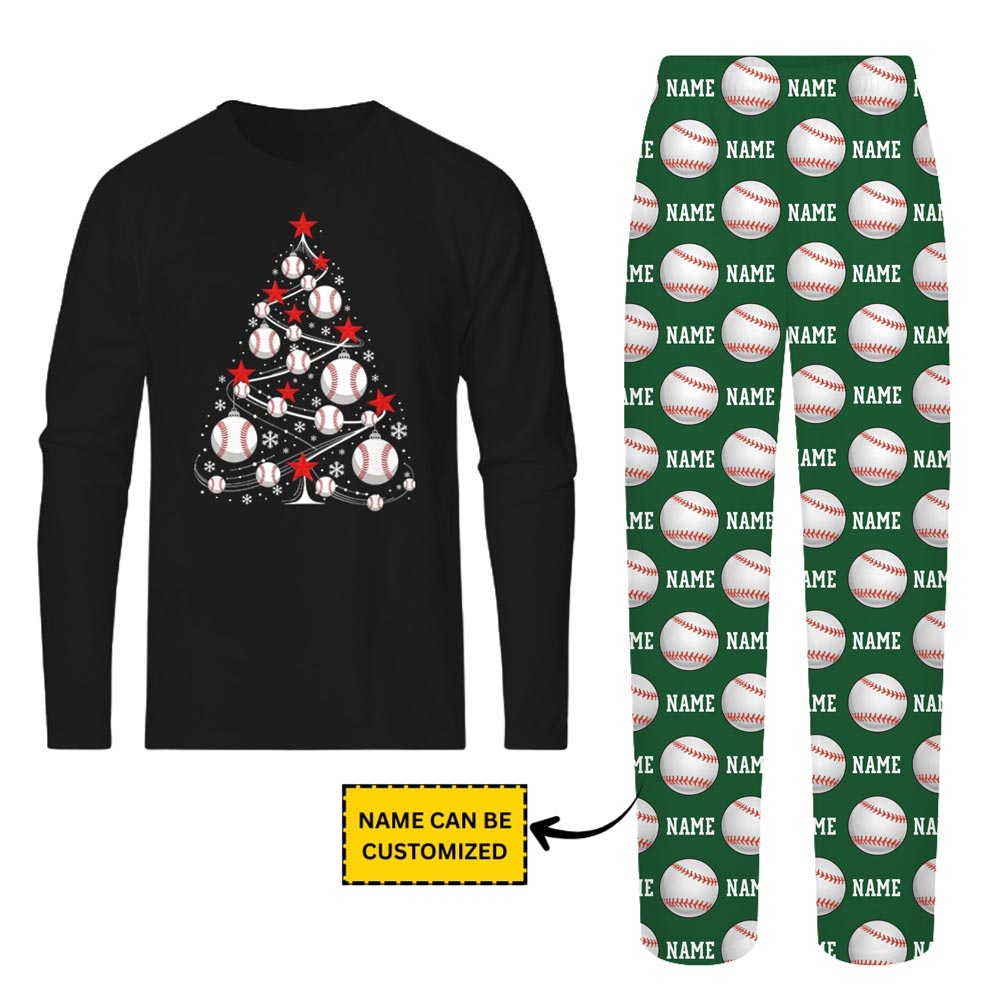 Personalized Name Baseball Family Christmas Pajamas With Pockets