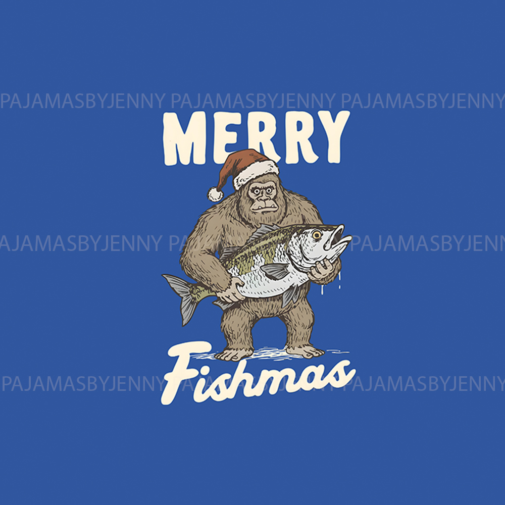 Merry Fishmas With Bigfoot Christmas Pajamas Matching Family Merry Fishmas With Bigfoot Christmas Pajamas Matching Family