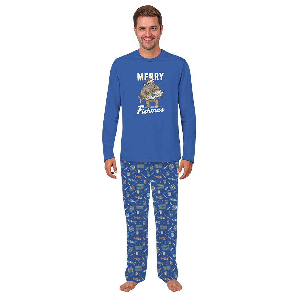 Merry Fishmas With Bigfoot Christmas Pajamas Matching Family Merry Fishmas With Bigfoot Christmas Pajamas Matching Family