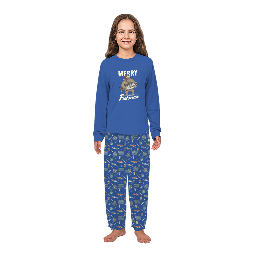 Merry Fishmas With Bigfoot Christmas Pajamas Matching Family Merry Fishmas With Bigfoot Christmas Pajamas Matching Family