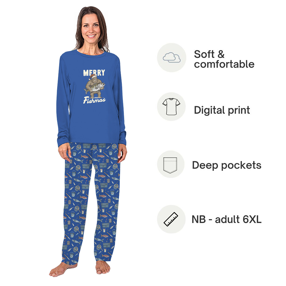 Merry Fishmas With Bigfoot Christmas Pajamas Matching Family Merry Fishmas With Bigfoot Christmas Pajamas Matching Family
