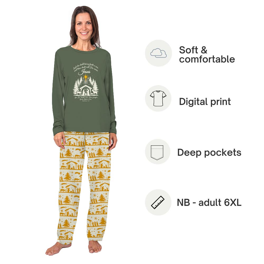 Festive Nativity with Bible Versus Family Matching Christmas PJs Festive Nativity with Bible Versus Family Matching Christmas PJs