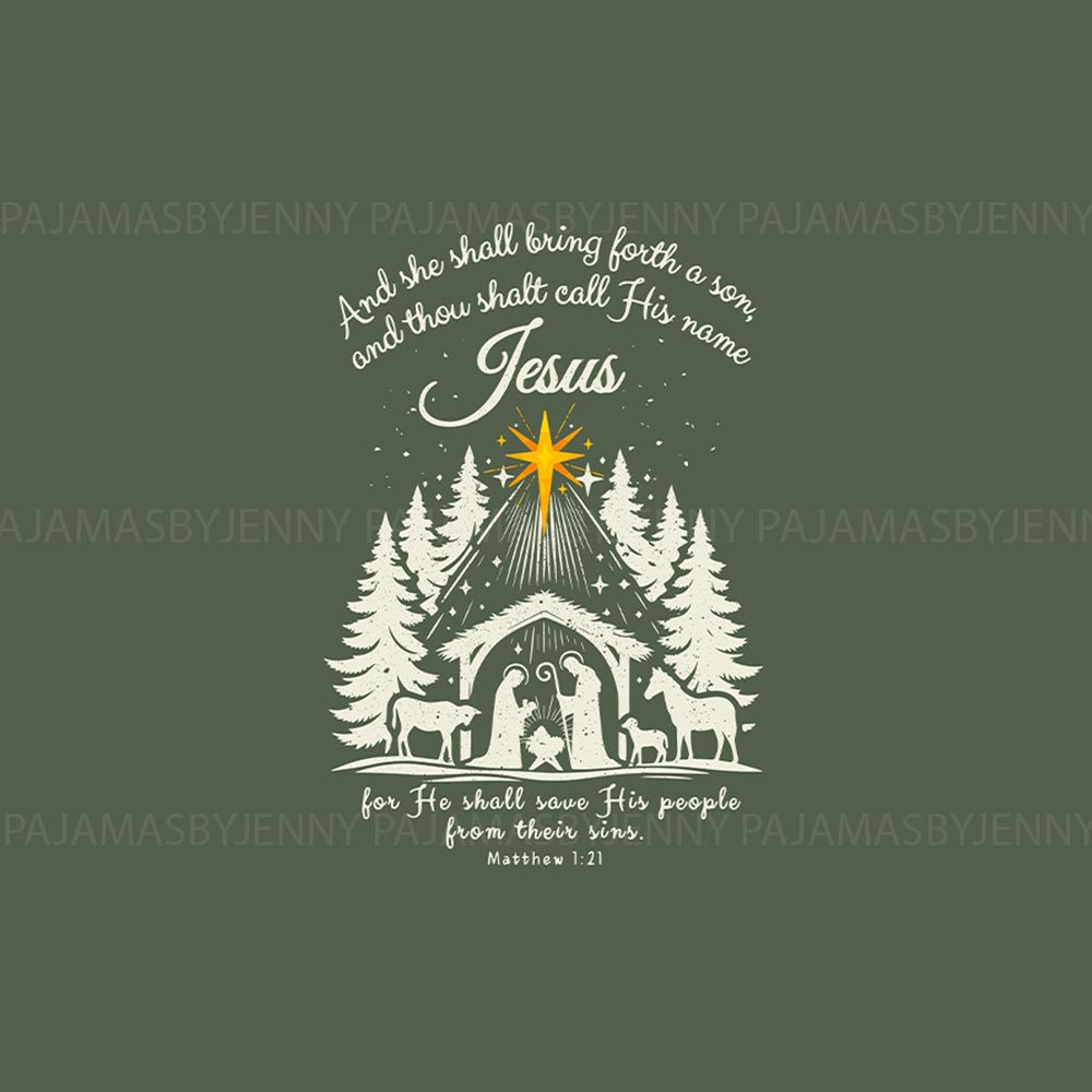 Festive Nativity with Bible Versus Family Matching Christmas PJs Festive Nativity with Bible Versus Family Matching Christmas PJs