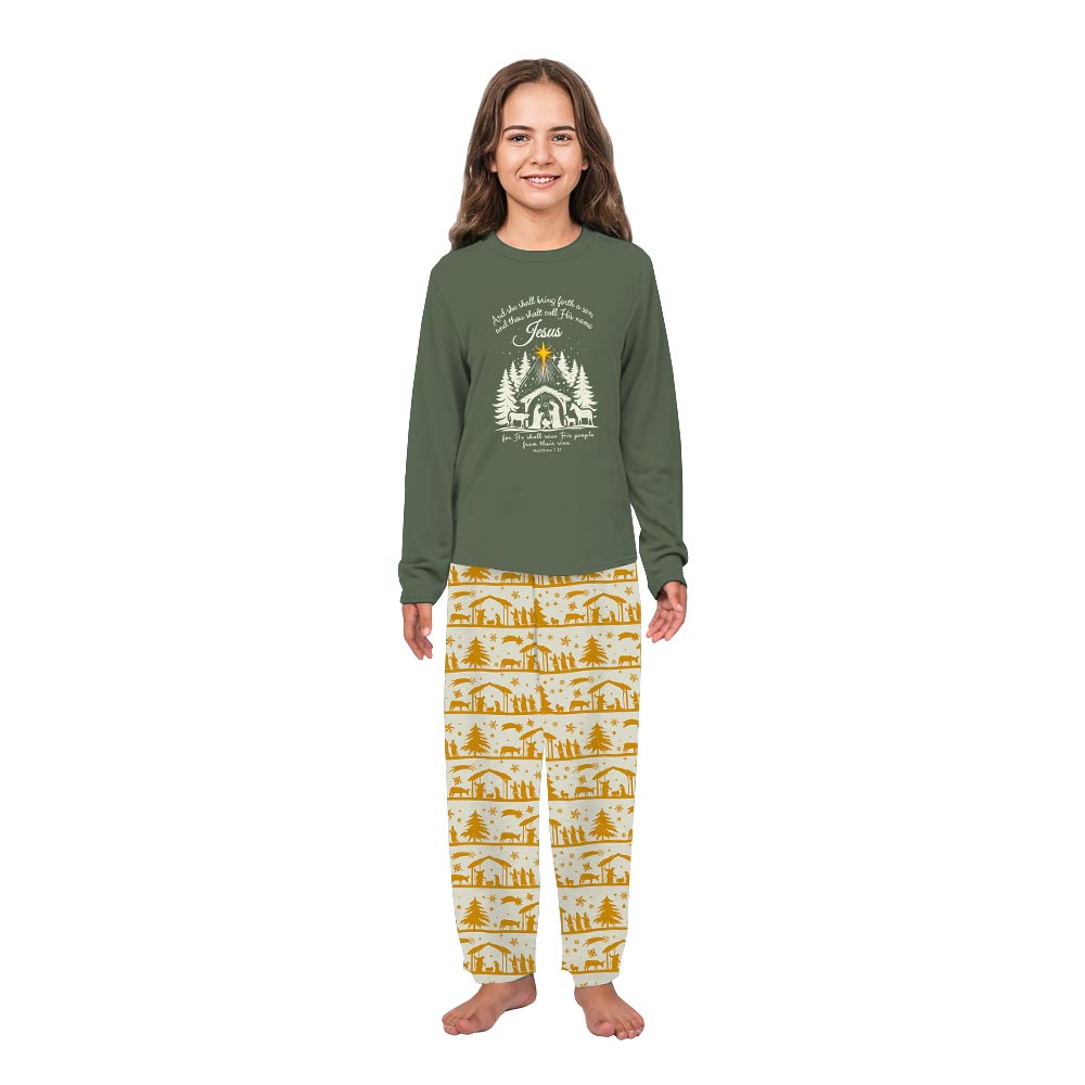 Festive Nativity with Bible Versus Family Matching Christmas PJs Festive Nativity with Bible Versus Family Matching Christmas PJs