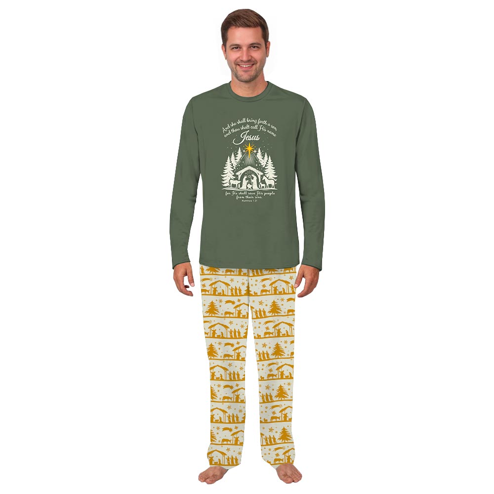 Festive Nativity with Bible Versus Family Matching Christmas PJs Festive Nativity with Bible Versus Family Matching Christmas PJs
