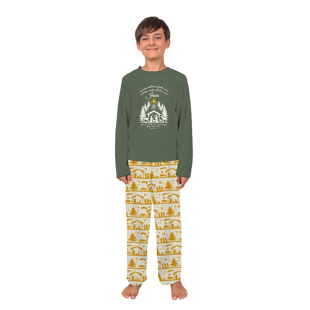 Festive Nativity with Bible Versus Family Matching Christmas PJs Festive Nativity with Bible Versus Family Matching Christmas PJs