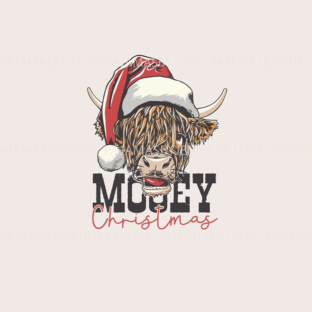 Moey Christmas Cow wearing Santa Hat Matching PJs With Dog