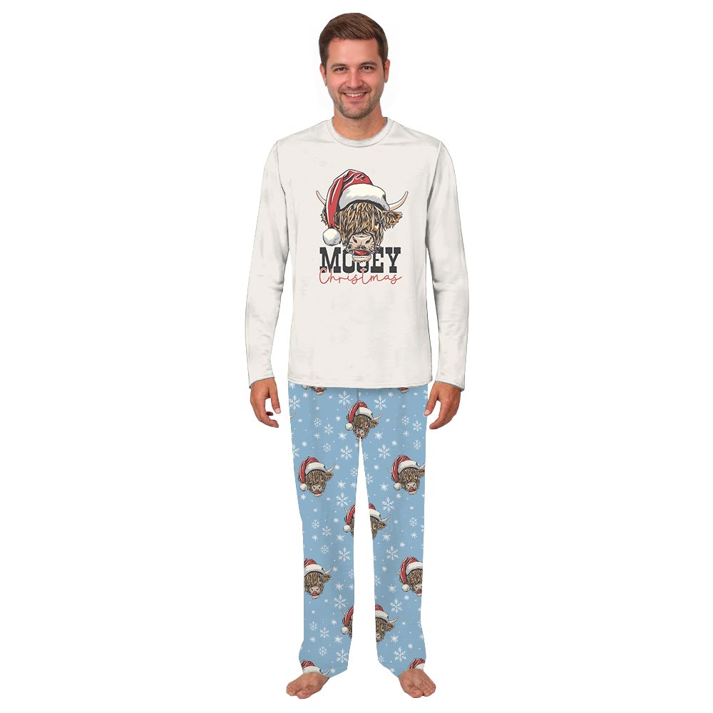 Moey Christmas Cow wearing Santa Hat Matching PJs With Dog