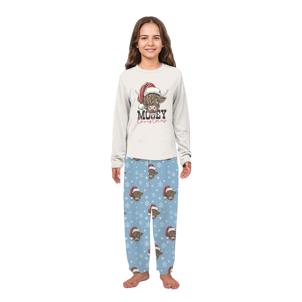 Moey Christmas Cow wearing Santa Hat Matching PJs With Dog
