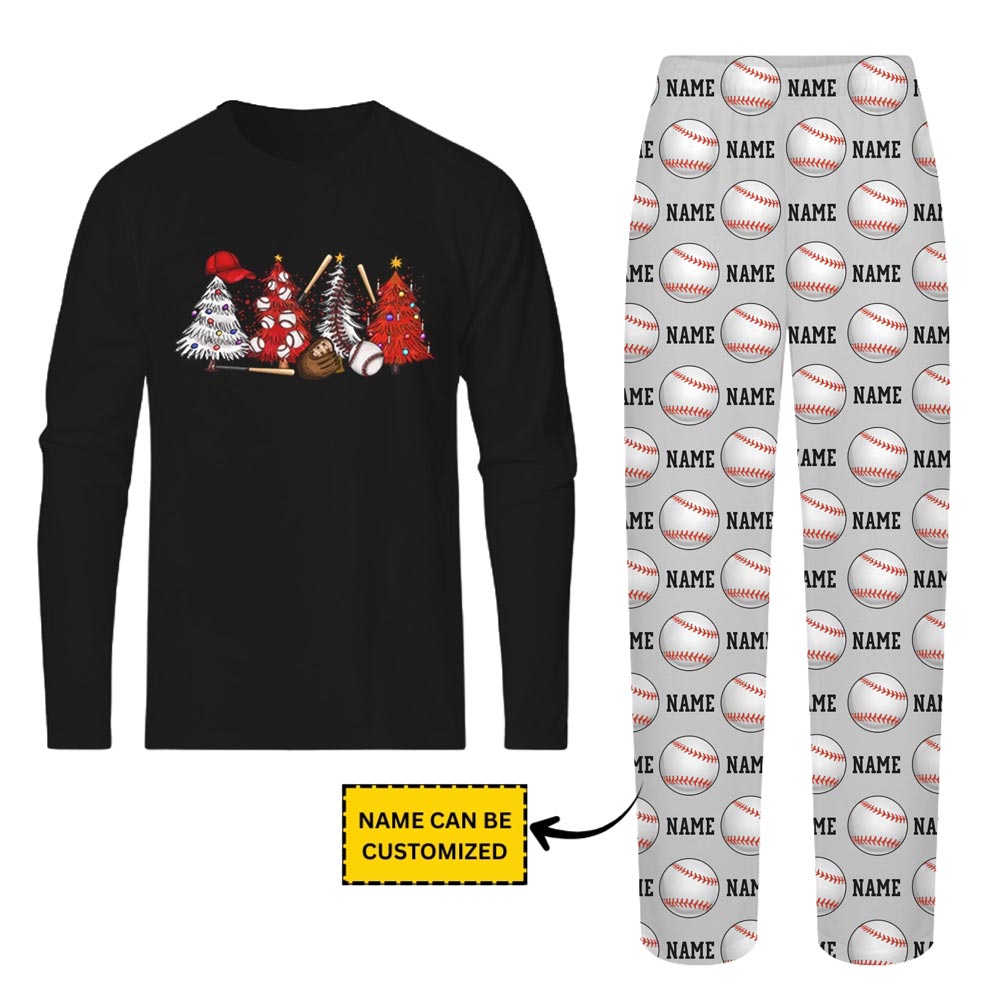 Christmas Tree Baseball Matching Pajamas Family And Dog With Custom Name