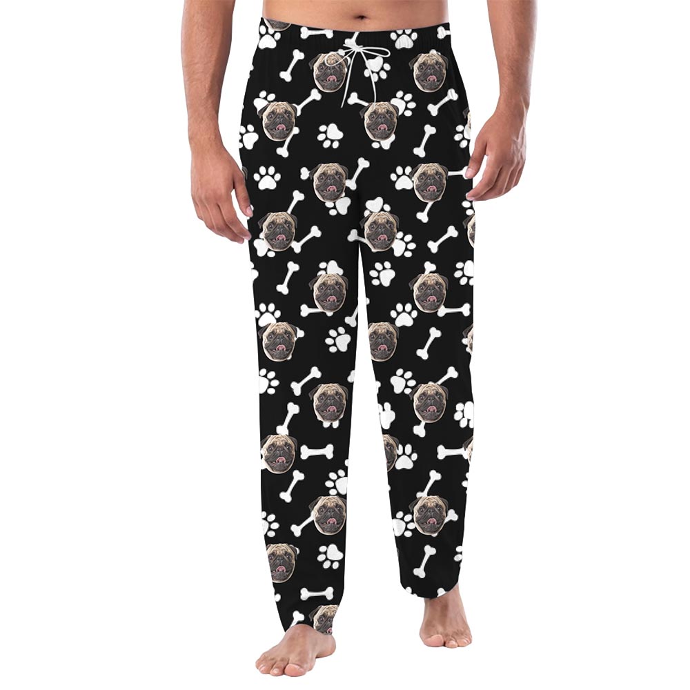 Pet Face Personalized Pajama Pants with Cute Paws Theme Pet Face Personalized Pajama Pants with Cute Paws Theme