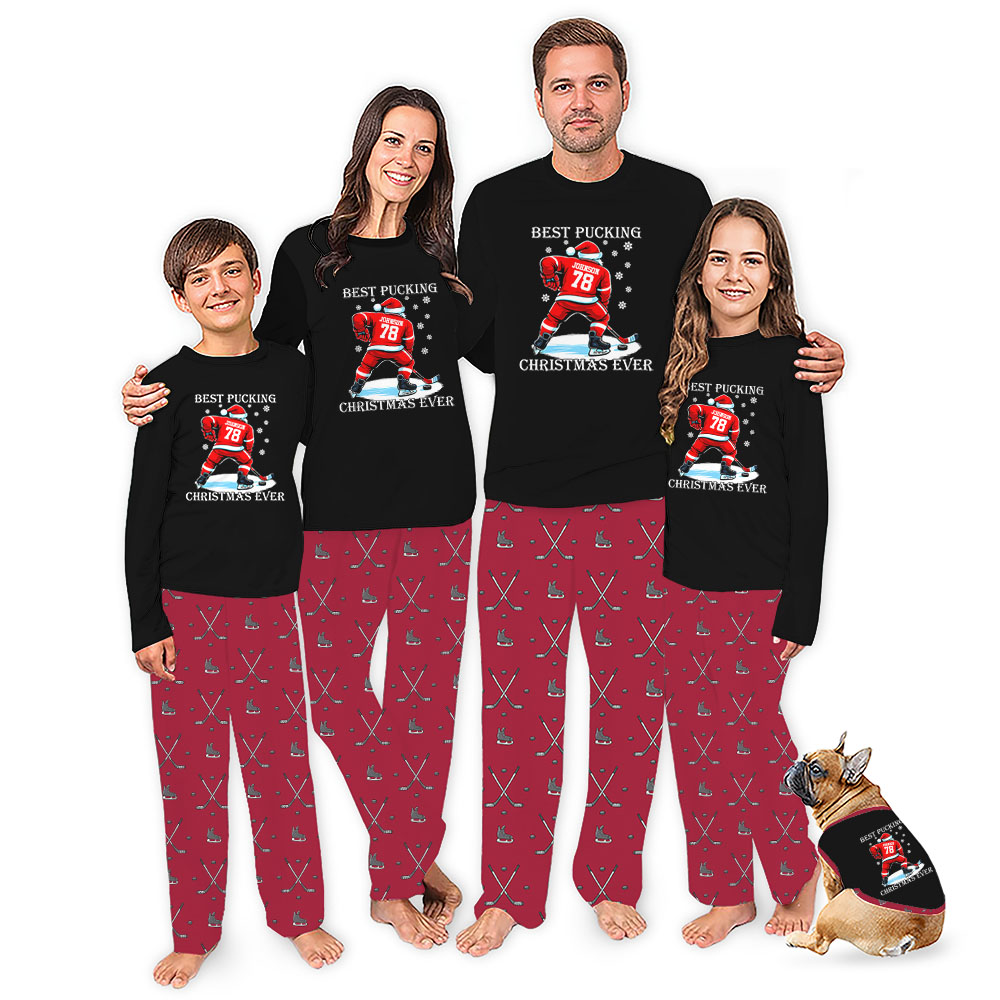 Custom Ice Hockey Santa Matching Pjs Set Saying Best Pucking Christmas Ever