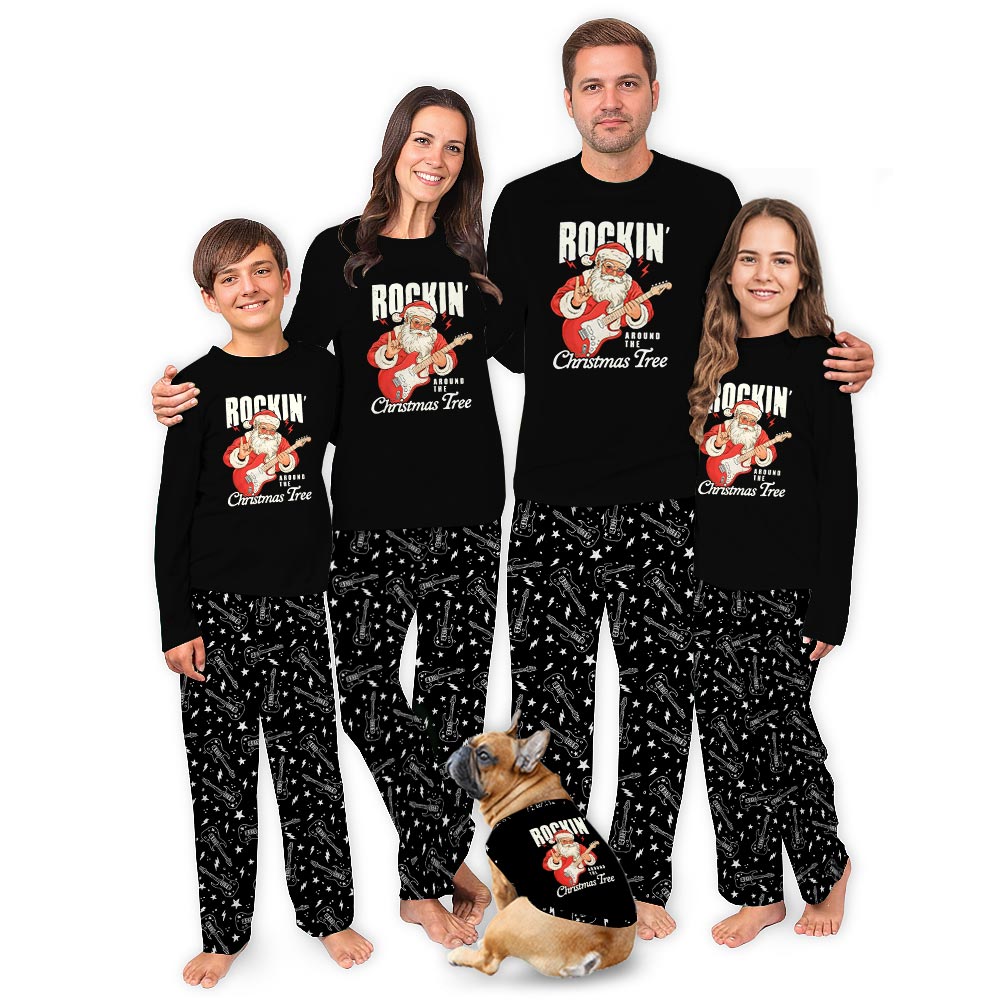 Black Rockin' Around the Tree Quote Christmas Pjs Family And Dog Black Rockin' Around the Tree Quote Christmas Pjs Family And Dog