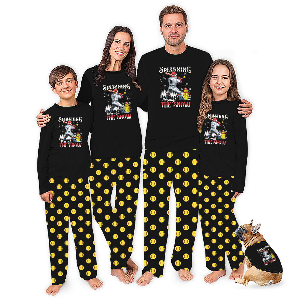 Customizable Softball Matching Christmas Pajamas Long Sleeve Customizable Softball Matching Christmas Pajamas Long Sleeve