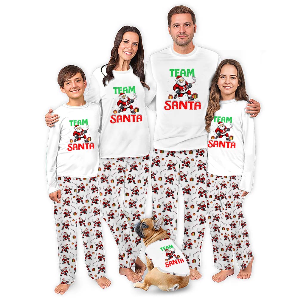 Team Santa Hockey Matching Christmas Pjs For Family And Dog Team Santa Hockey Matching Christmas Pjs For Family And Dog
