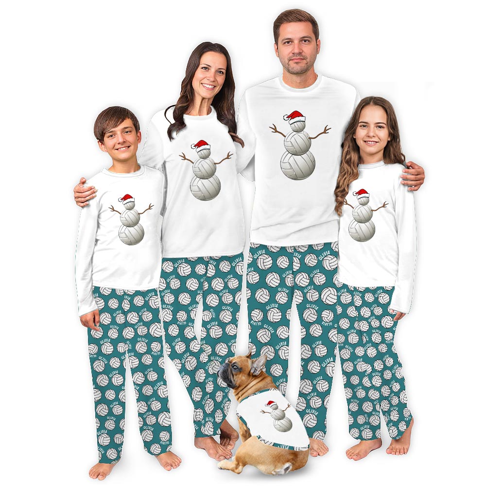 Volleyball Snowman Name Personalized Matching Christmas Pajamas