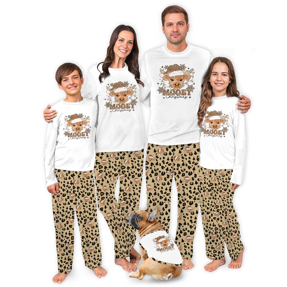 Mooey Christmas Highland Cow Plus Size Family Pajamas