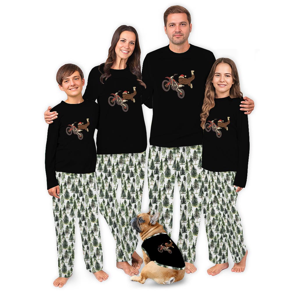 Bigfoot Riding Dirt Bike Big And Tall Matching Christmas Pajamas Bigfoot Riding Dirt Bike Big And Tall Matching Christmas Pajamas