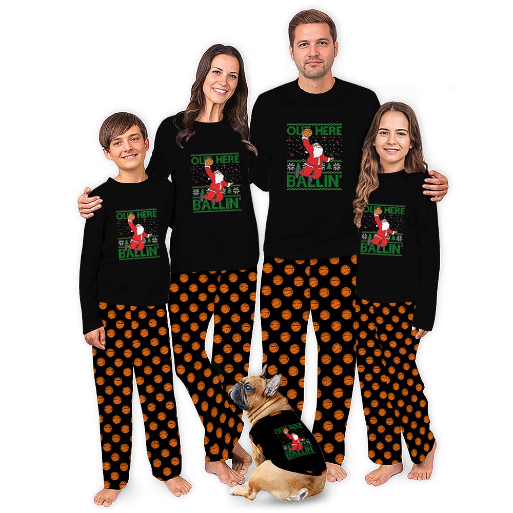 Long Sleeve Christmas Pajamas For Family With Out Here Ballin Santa