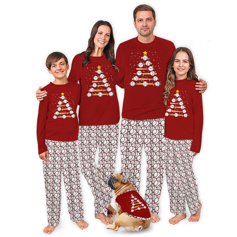 Baseball Bat Christmas Tree Matching Pajamas For Family Plus Size