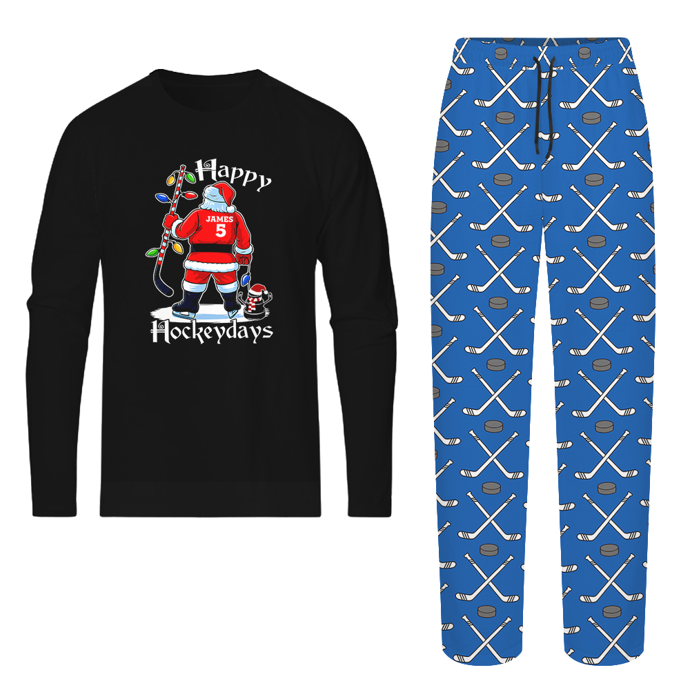 Personalized Happy Hockey Day Christmas Pajamas With Name And Number