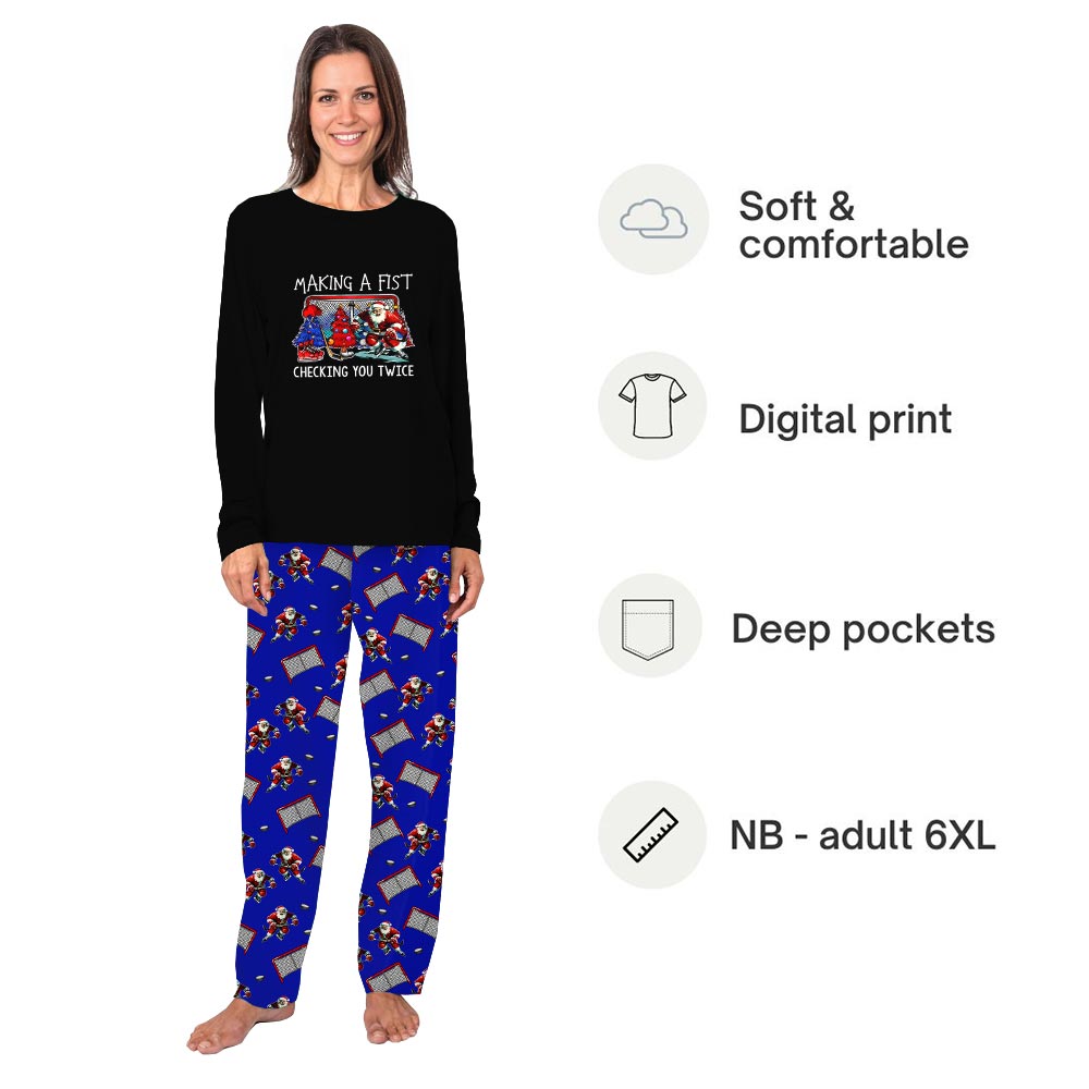 Hockey Making A Fist Checking You Twice Quote Matching PJs with Dog