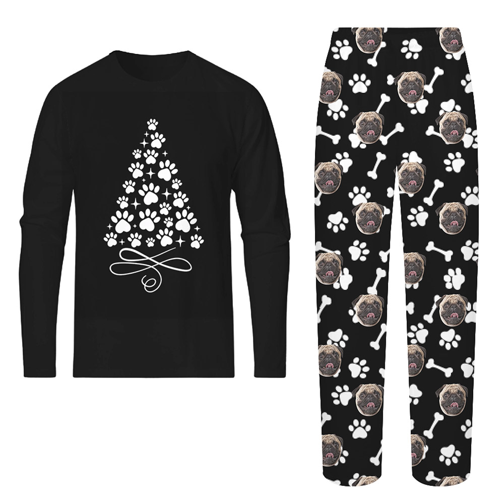 Cute Pet Face Custom Christmas Pajamas with Paw Xmas Tree Cute Pet Face Custom Christmas Pajamas with Paw Xmas Tree