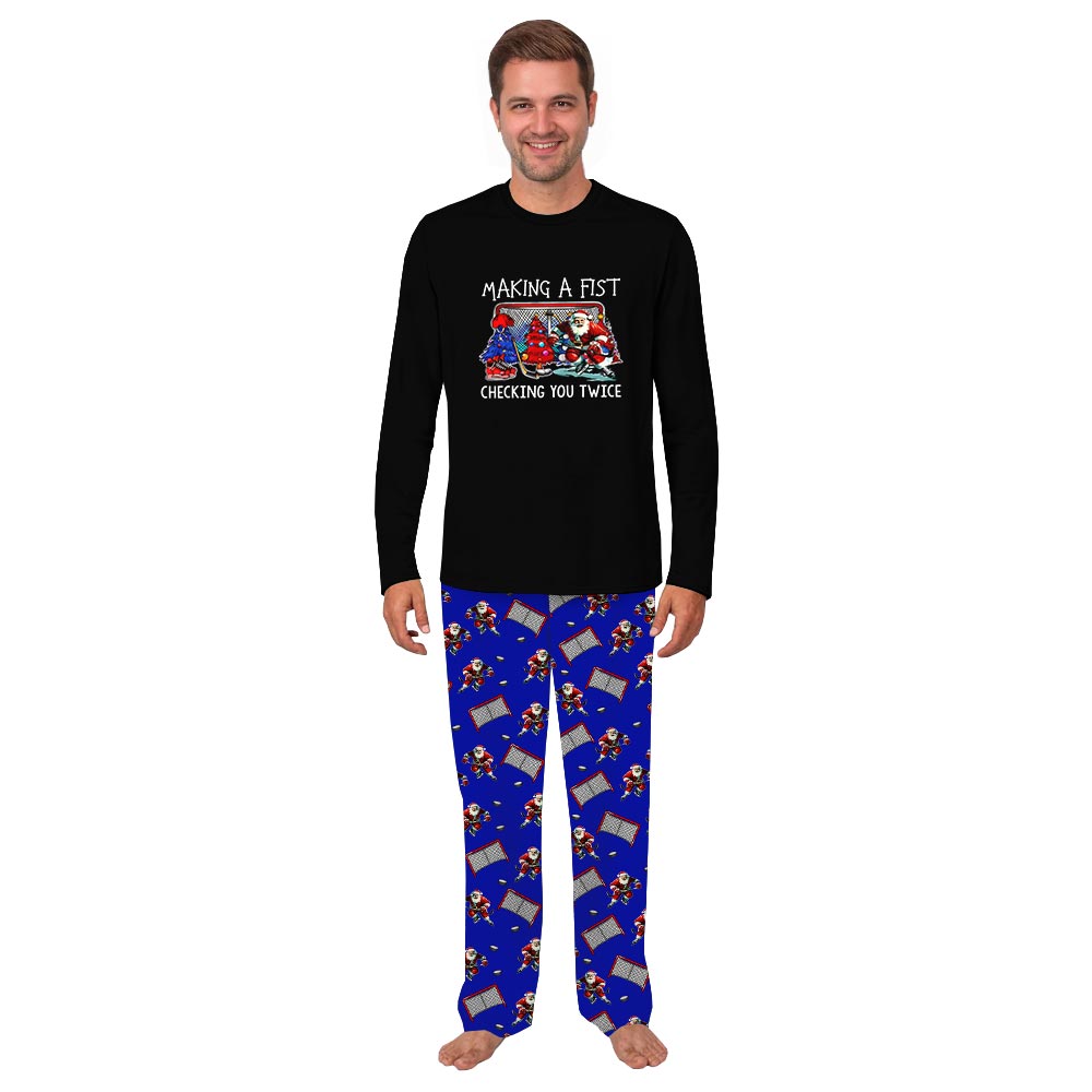 Hockey Making A Fist Checking You Twice Quote Matching PJs with Dog