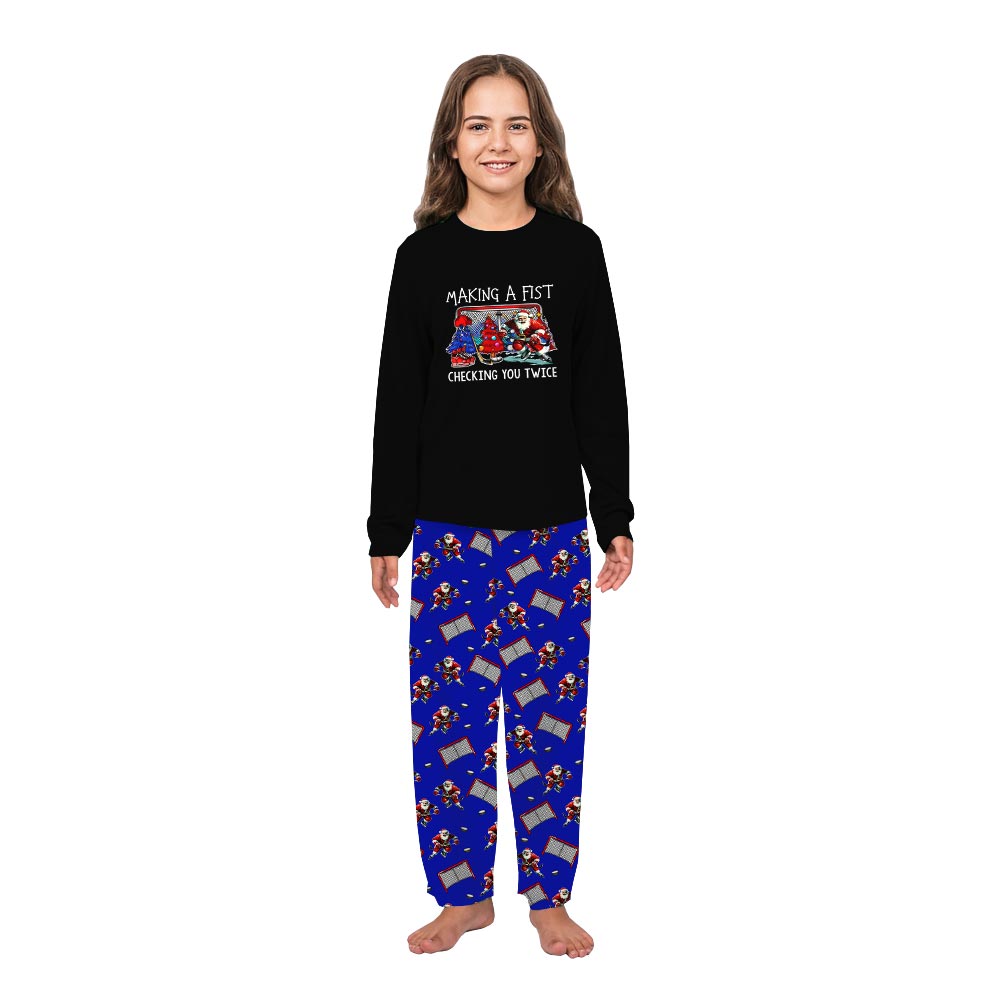 Hockey Making A Fist Checking You Twice Quote Matching PJs with Dog