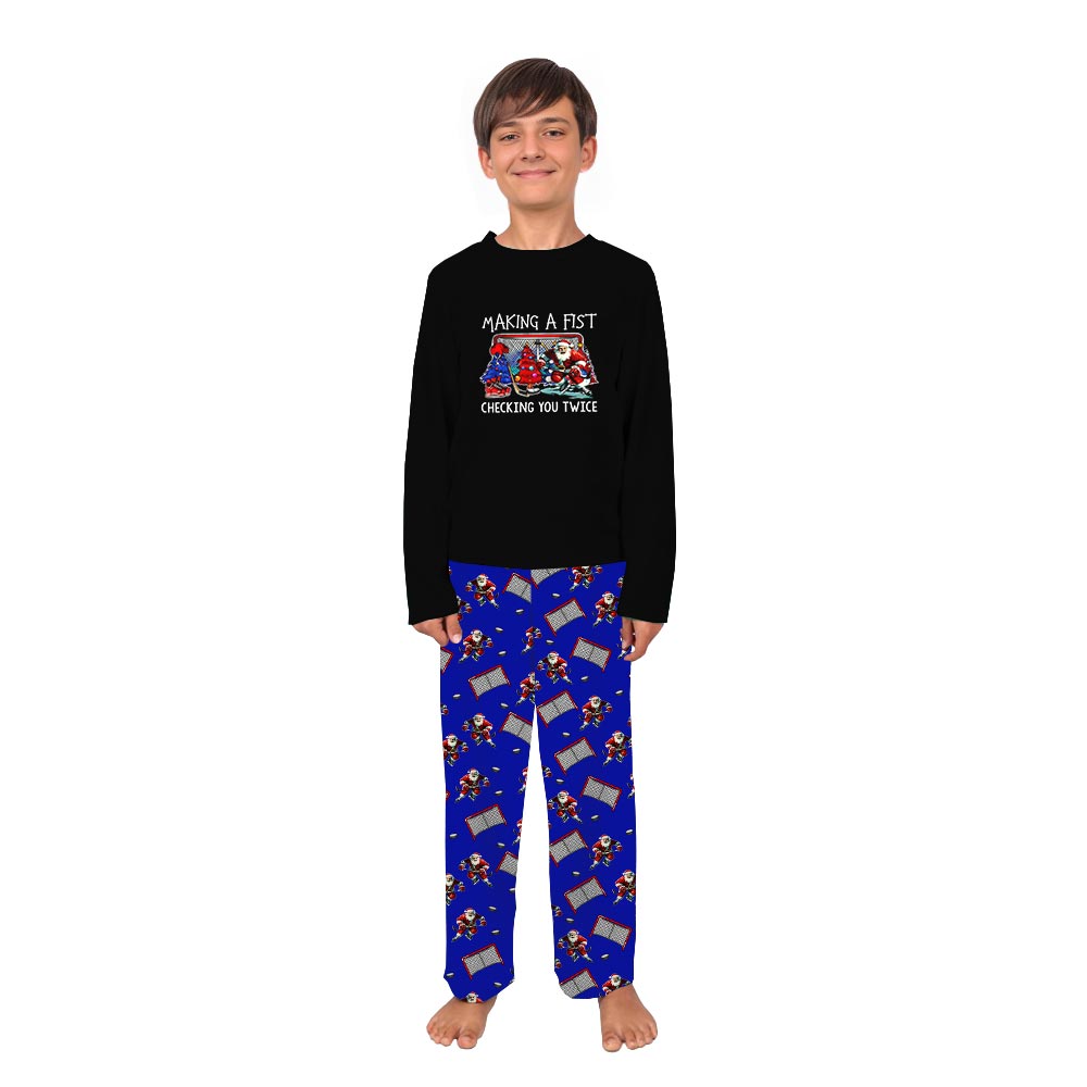 Hockey Making A Fist Checking You Twice Quote Matching PJs with Dog