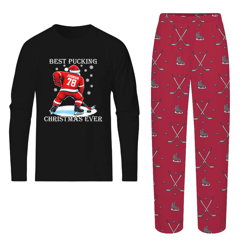 Custom Ice Hockey Santa Matching Pjs Set Saying Best Pucking Christmas Ever