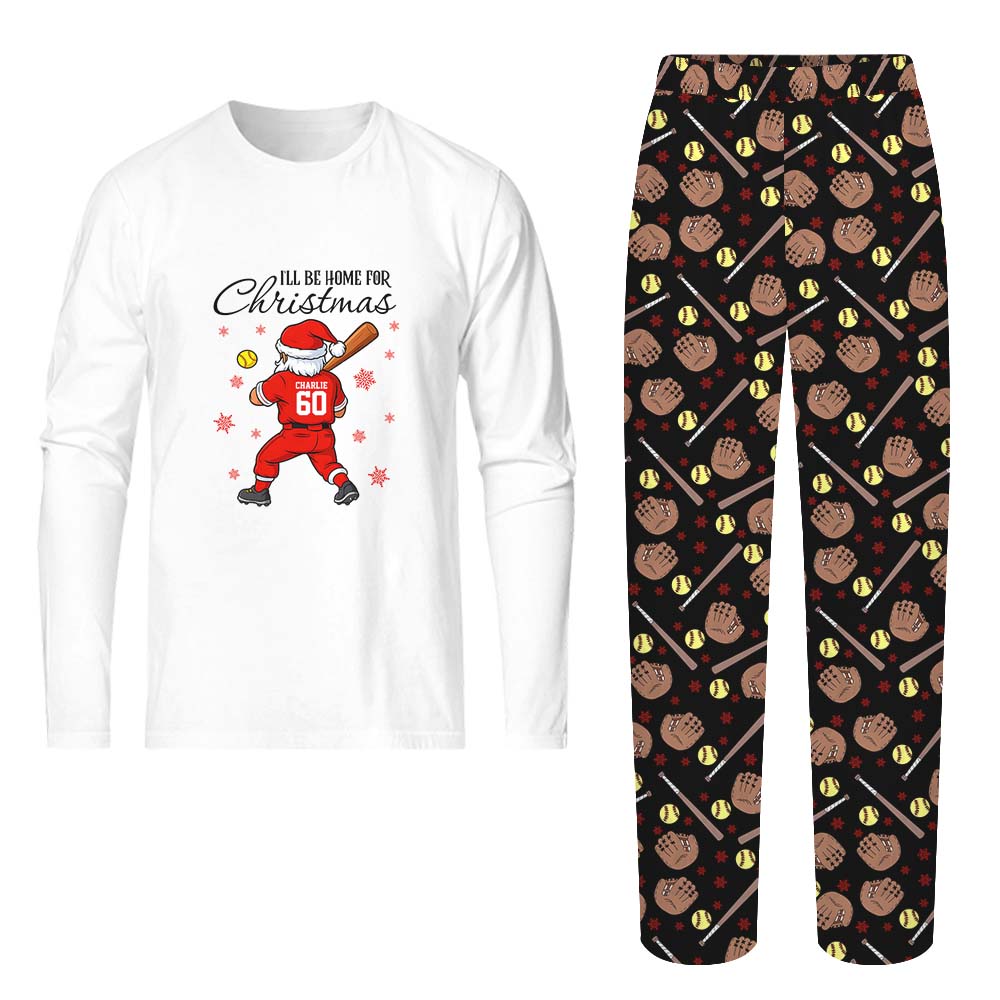 Personalized Softball Black Santa Christmas Pajamas With Instant Preview Personalized Softball Black Santa Christmas Pajamas With Instant Preview