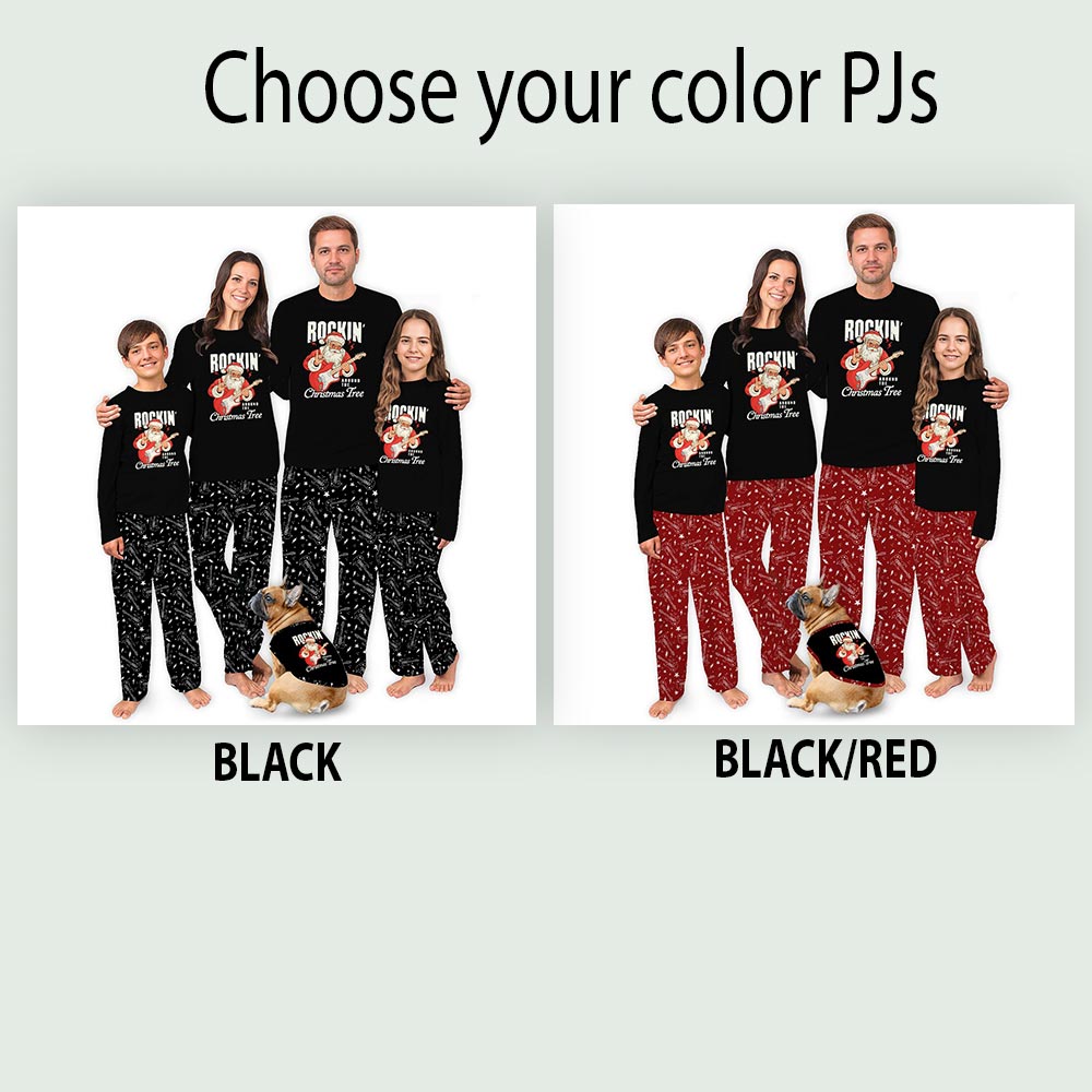 Black Rockin' Around the Tree Quote Christmas Pjs Family And Dog Black Rockin' Around the Tree Quote Christmas Pjs Family And Dog