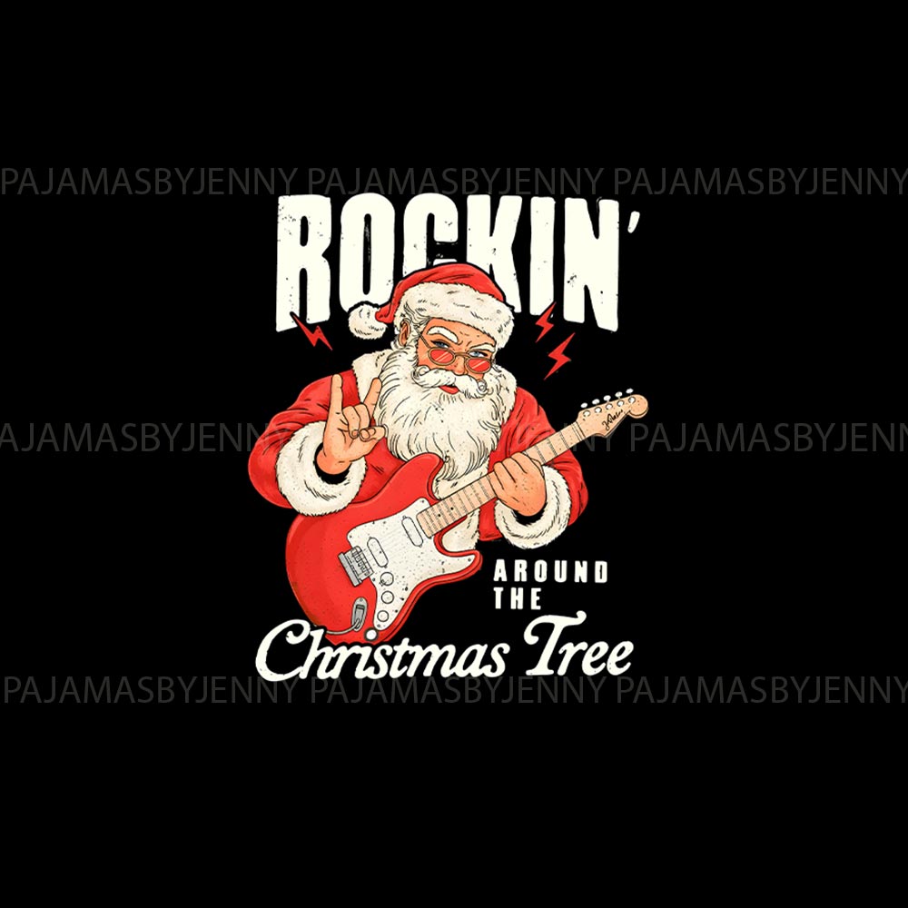 Black Rockin' Around the Tree Quote Christmas Pjs Family And Dog Black Rockin' Around the Tree Quote Christmas Pjs Family And Dog