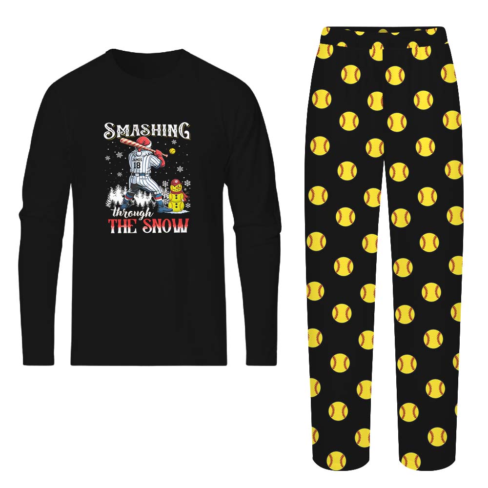 Customizable Softball Matching Christmas Pajamas Long Sleeve Customizable Softball Matching Christmas Pajamas Long Sleeve