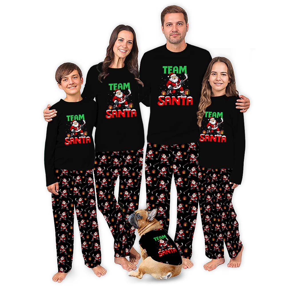 Team Santa Hockey Matching Christmas Pjs For Family And Dog Team Santa Hockey Matching Christmas Pjs For Family And Dog