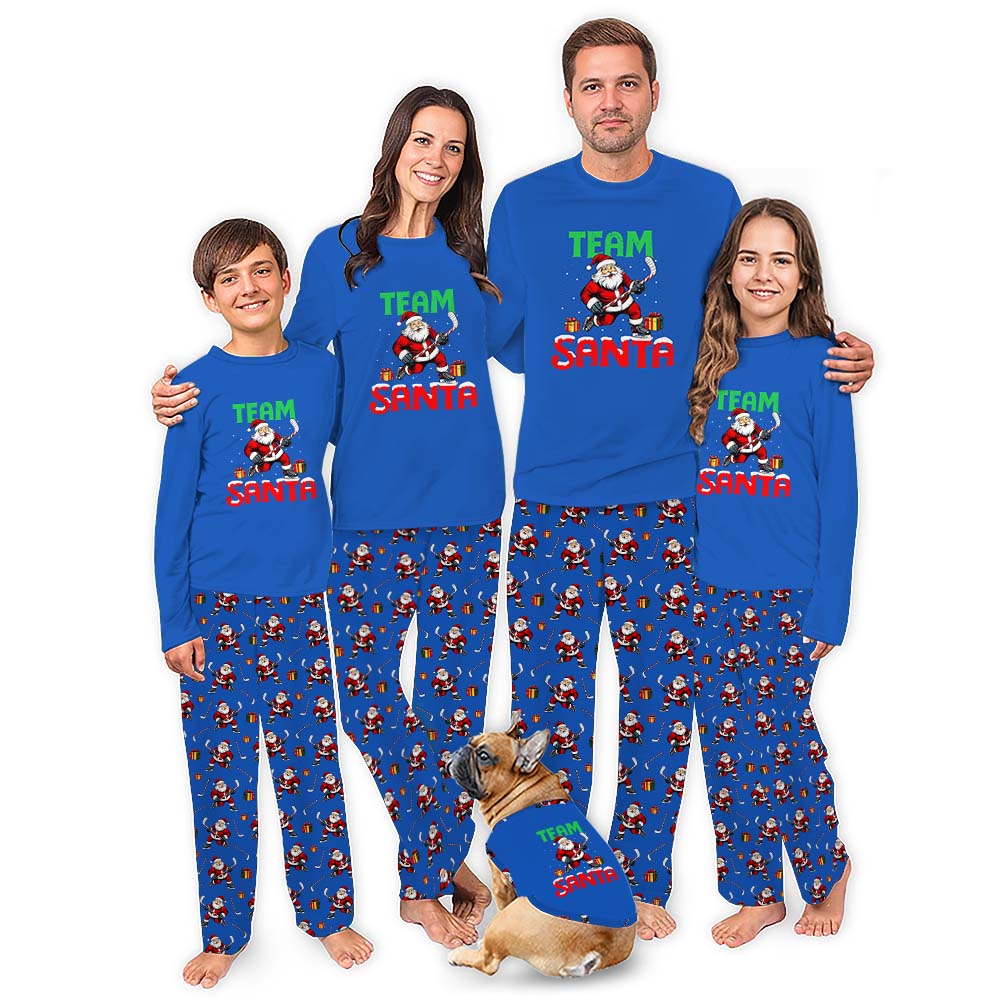 Team Santa Hockey Matching Christmas Pjs For Family And Dog Team Santa Hockey Matching Christmas Pjs For Family And Dog