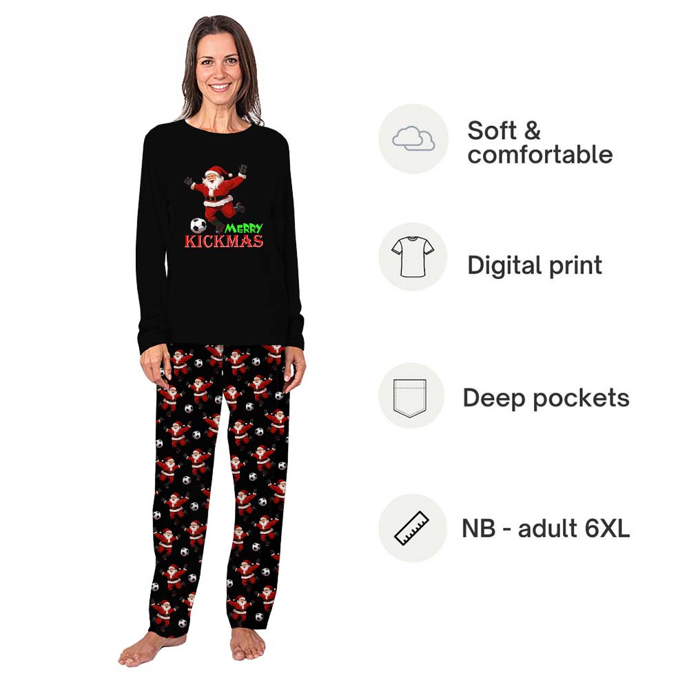 Soccer Santa Family Long Sleeve Christmas Pajamas Saying Merry Kickmas