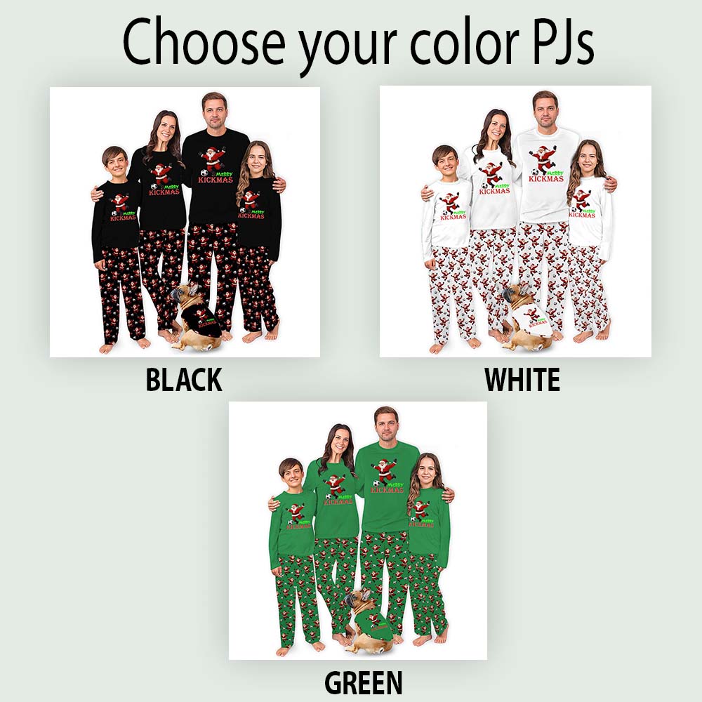 Soccer Santa Family Long Sleeve Christmas Pajamas Saying Merry Kickmas