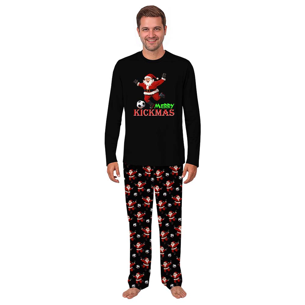 Soccer Santa Family Long Sleeve Christmas Pajamas Saying Merry Kickmas