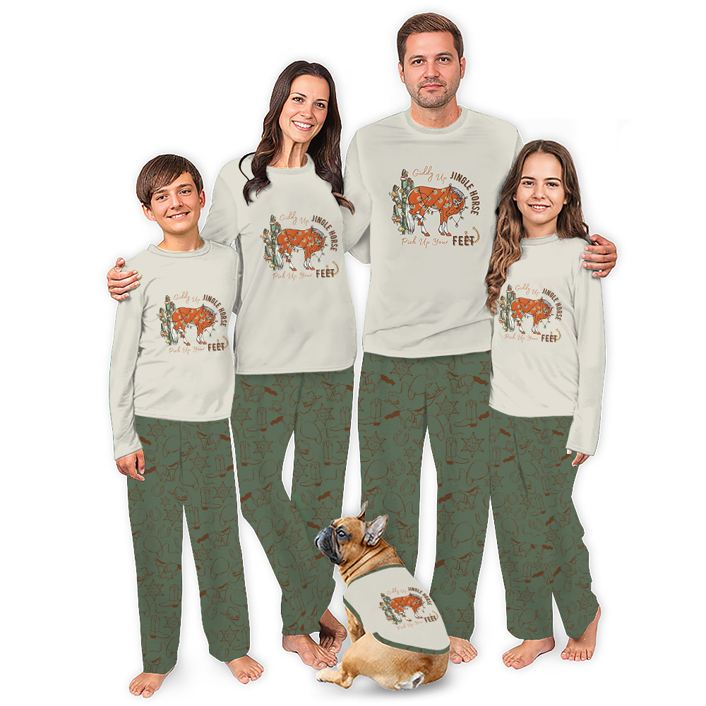 Giddy Up Jingle Horse Western Christmas Pjs For Family And Dog