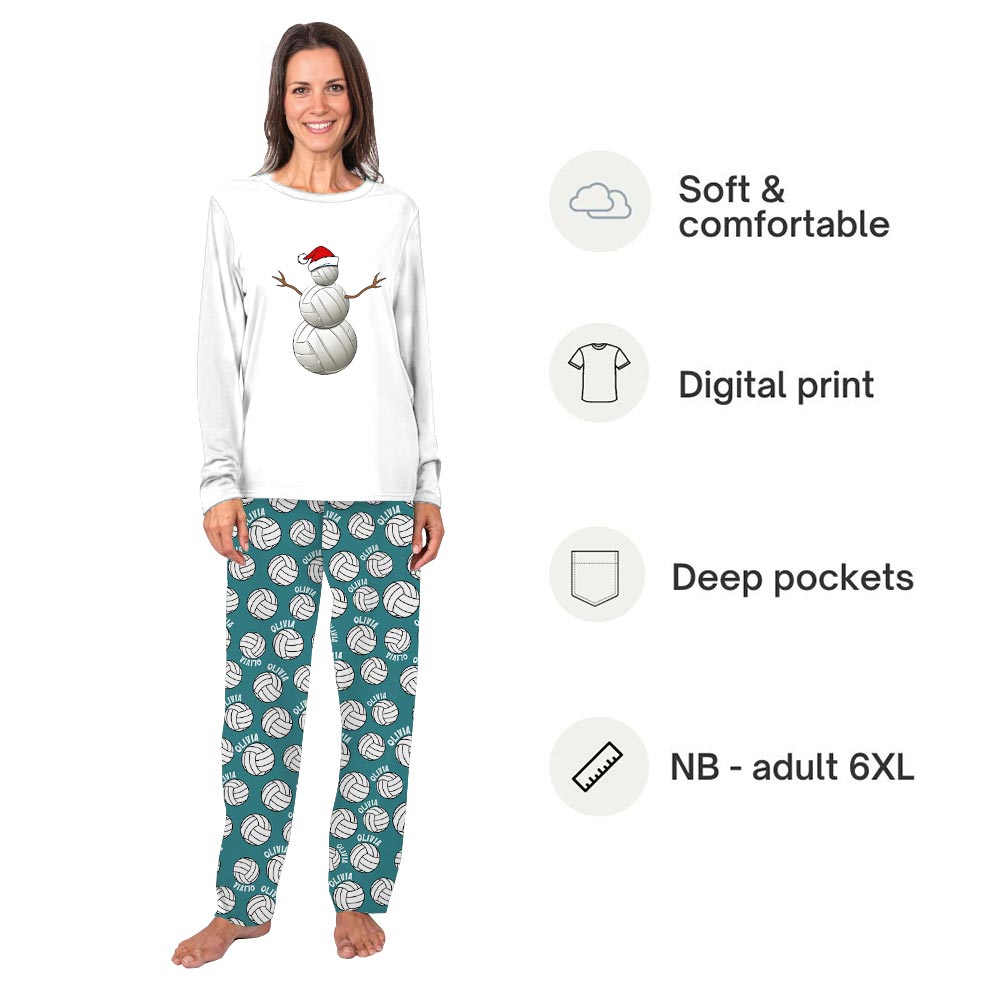 Volleyball Snowman Name Personalized Matching Christmas Pajamas