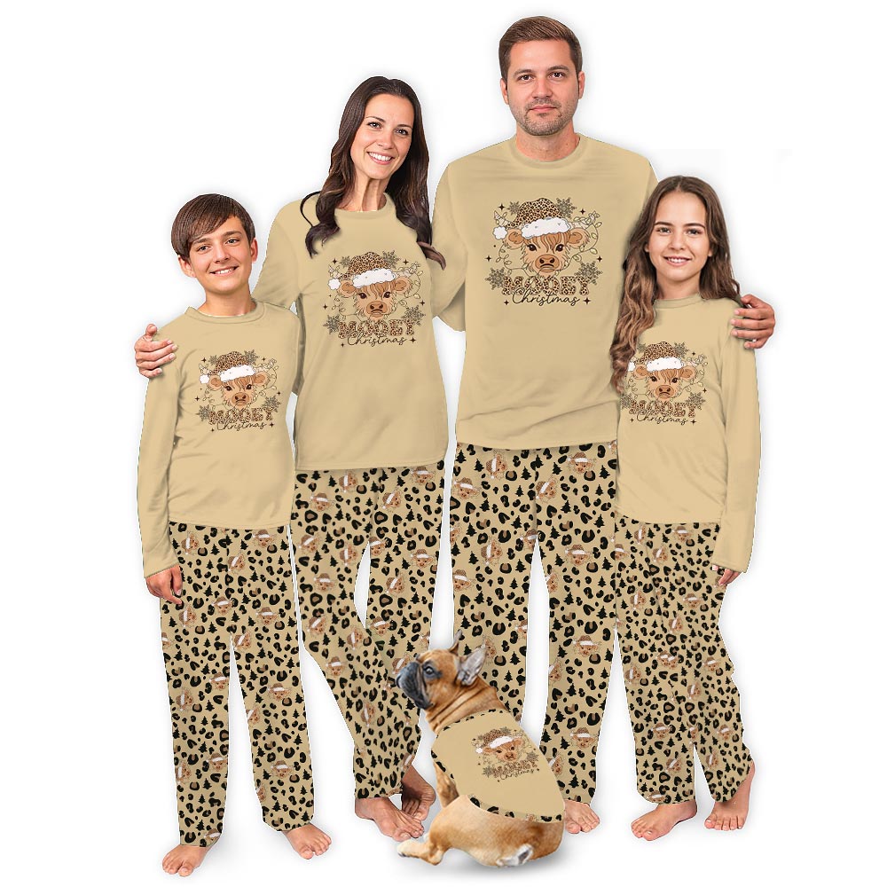 Mooey Christmas Highland Cow Plus Size Family Pajamas