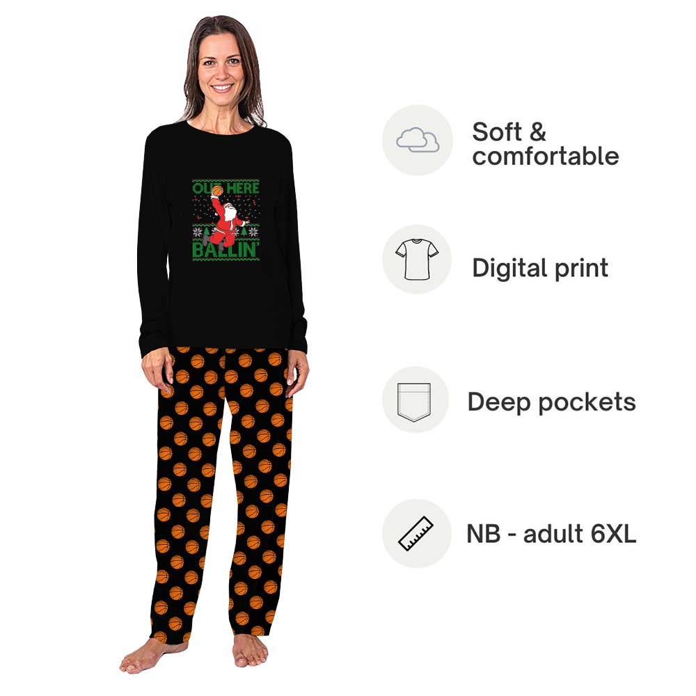 Long Sleeve Christmas Pajamas For Family With Out Here Ballin Santa