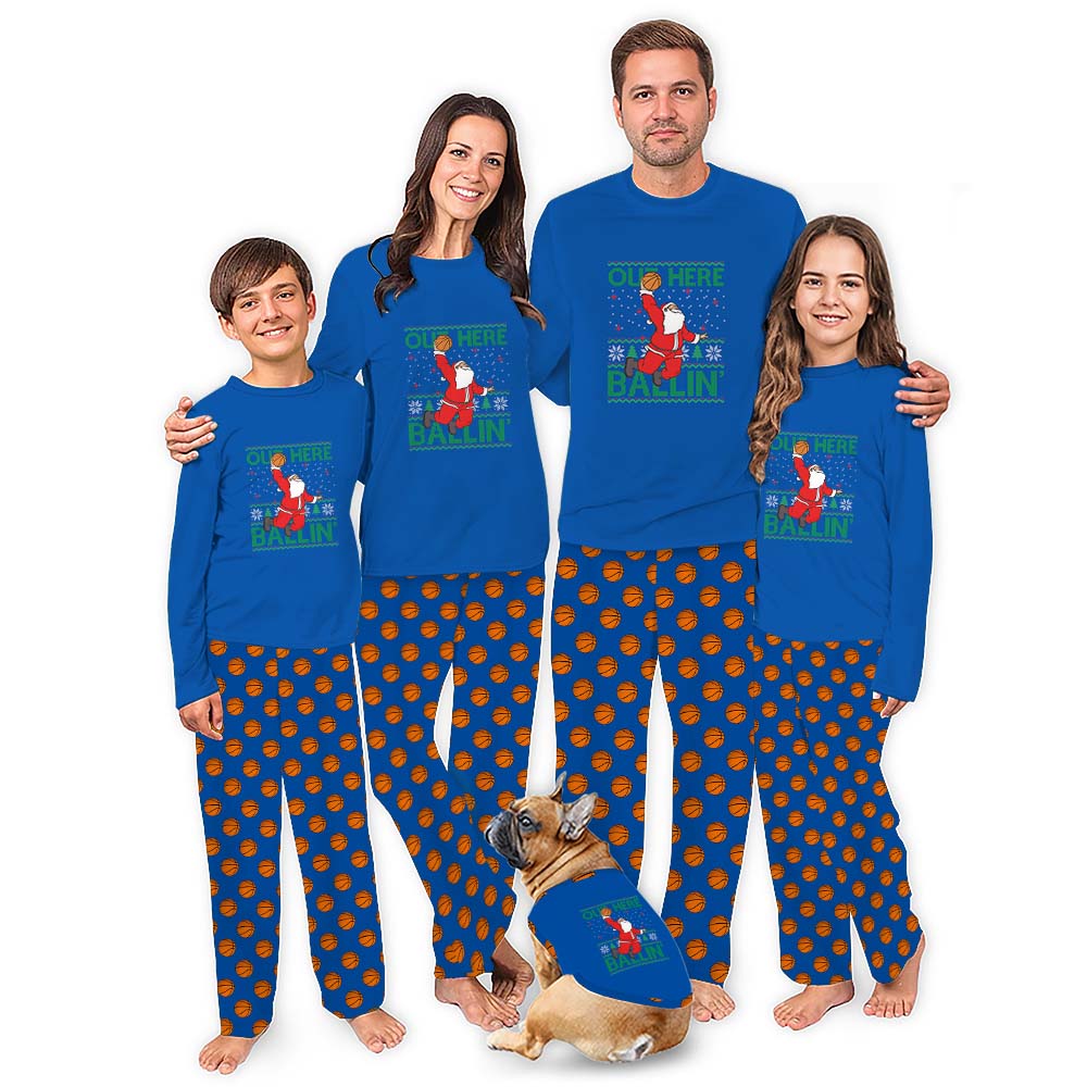 Long Sleeve Christmas Pajamas For Family With Out Here Ballin Santa