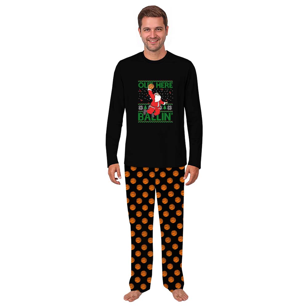 Long Sleeve Christmas Pajamas For Family With Out Here Ballin Santa