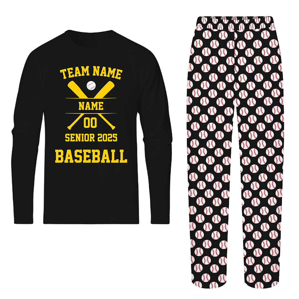 Baseball Theme with Name and Number Personalized Christmas Pajamas Baseball Theme with Name and Number Personalized Christmas Pajamas